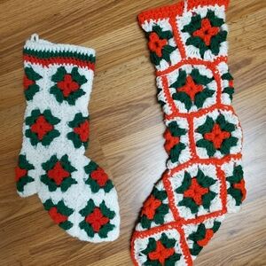 Handmade Crochet Holiday Stockings - Red, Green, and White